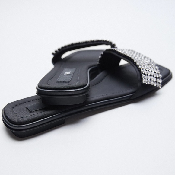 Zara BEADED JEWED FLAT SLIDES SANDALS SPARKLY NEW - Picture 3 of 5